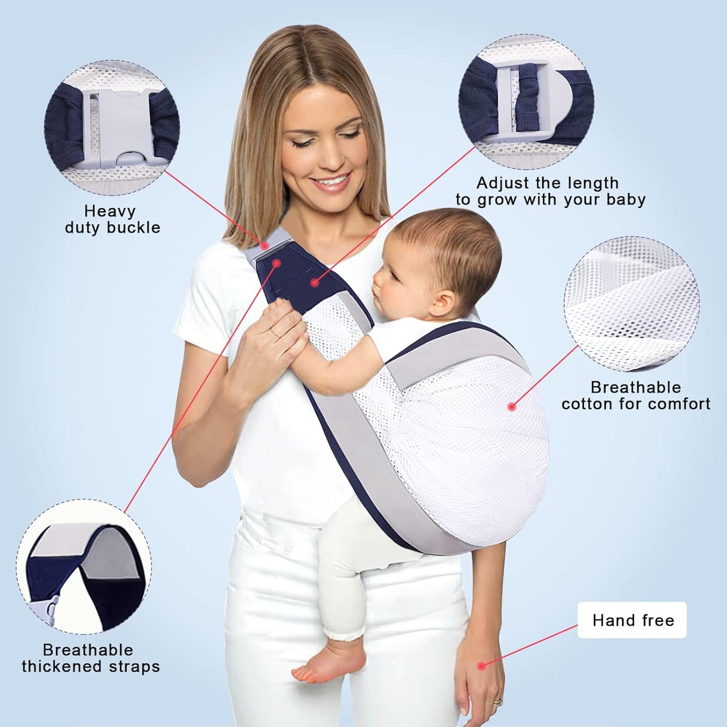 Baby Sling Carrier, Adjustable Ergonomic Baby Holder with One-Shoulder Design