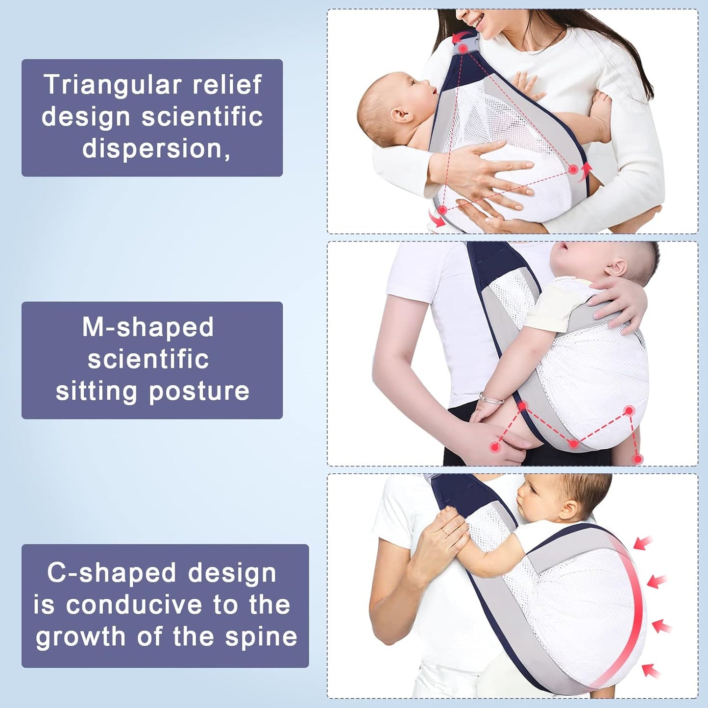 Baby Sling Carrier, Adjustable Ergonomic Baby Holder with One-Shoulder Design